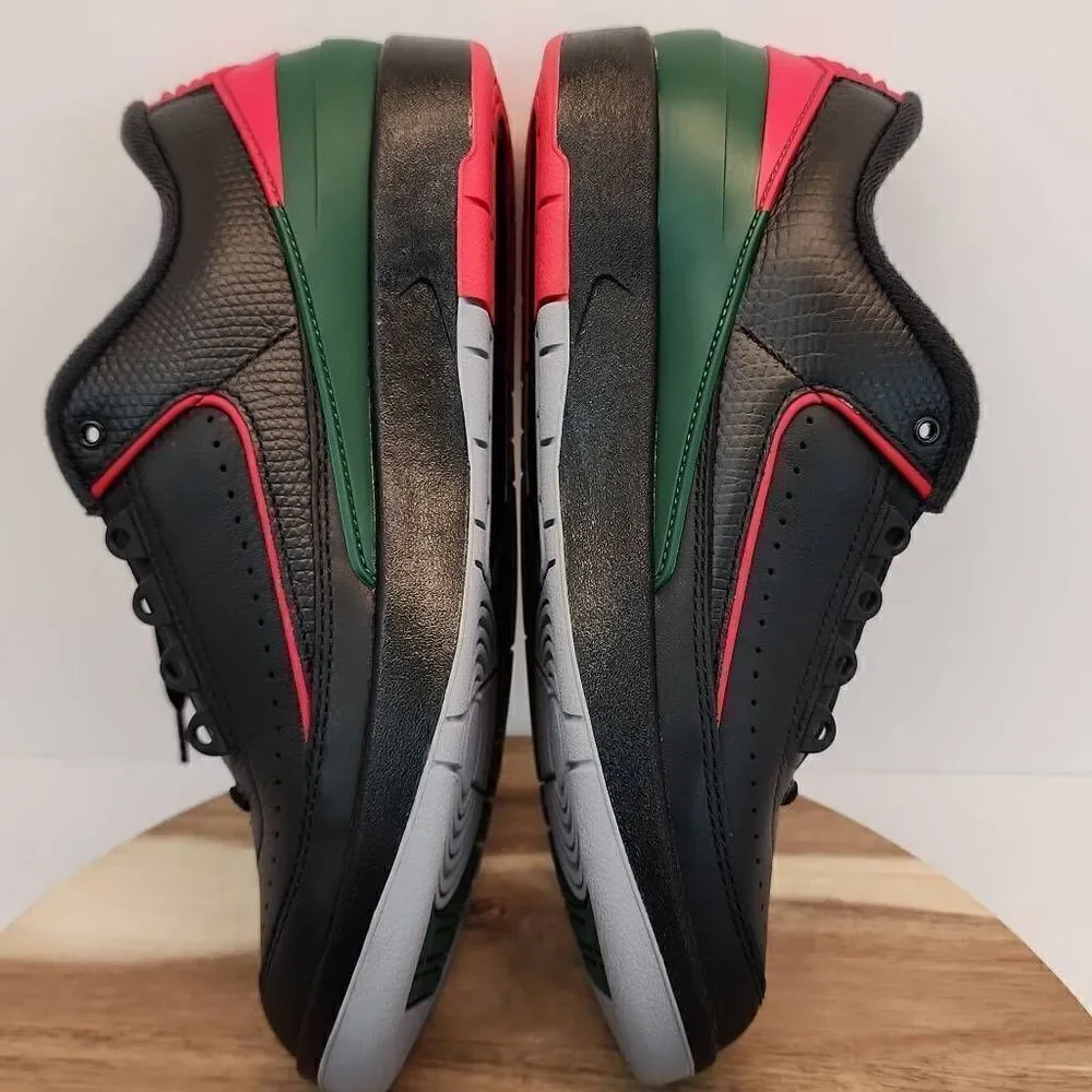 Air Jordan 2 Low Origins Men's Size 9.5 Black Fire Red and Fir Green